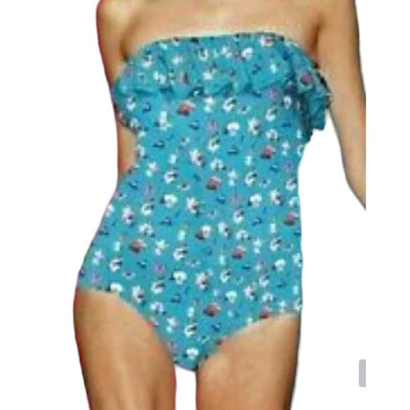 NWT DKNY Ruffle Bandeau Maillot Swimsuit in Lagoon, 10 - Picture 2 of 9